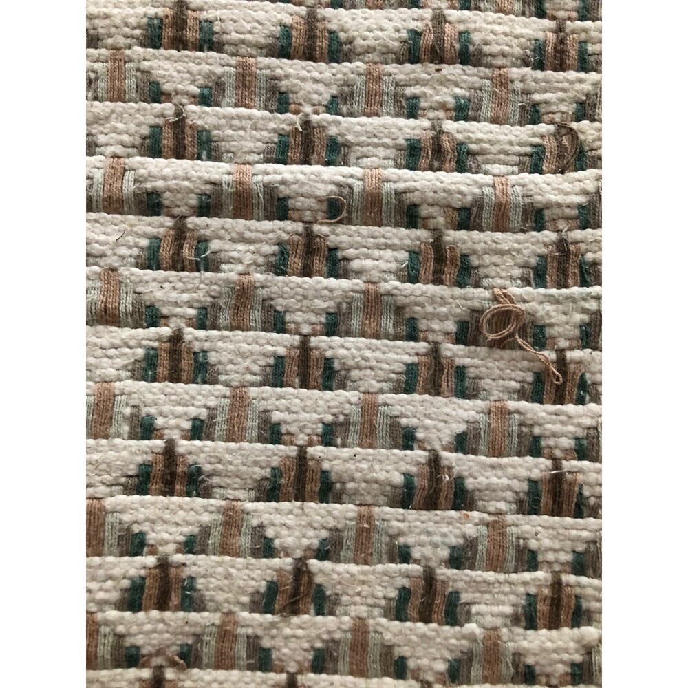 Flat Handwoven Rug Cotton Neutral Memphis Fossil India Dhurrie 19x33" Vintage - Picture 6 of 10